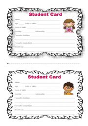 English Worksheet: Student Card  - Introducing ourselves