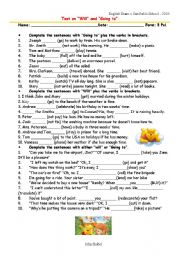 English Worksheet: test on will and going to