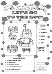 English Worksheet: LETS GO TO THE ZOO! FOR LITTLE KIDS