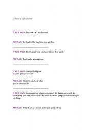 English worksheet: Advice and life lessons