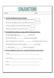 English Worksheet: conjuctions