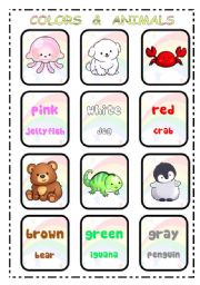 English Worksheet: COLORS & AND ANIMALS - flash cards