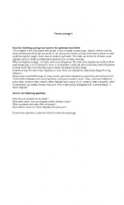 English Worksheet: comprehension passage