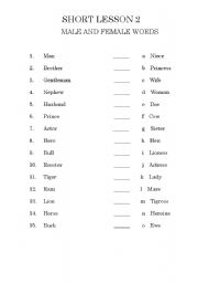 English Worksheet: Male and Female words