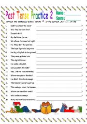 English Worksheet: Past Tense Sentence Corrections 2 (B&W version & Key) 