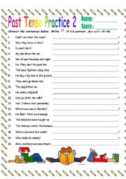 Past Tense Sentence Corrections 2 (B&W version & Key) 