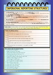 English Worksheet: Impersonal Reporting Structures