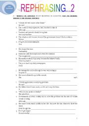 English Worksheet: REPHRASING 2