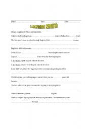 English worksheet: Learning English Experience  