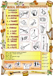 English Worksheet: Elementary Vocabulary Series3 - Musical Instruments