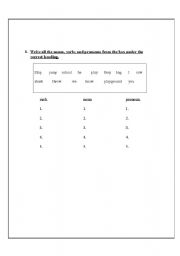English Worksheet: nouns & verbs