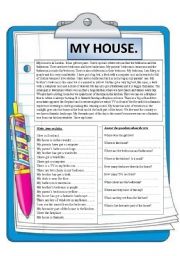 English Worksheet: My house. Reading comprehension.