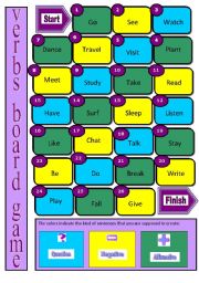 English Worksheet: Verbs board game 