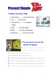 English Worksheet: Present Simple with Tom and Jerry