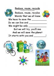 English Worksheet: reduce, reuse, recycle
