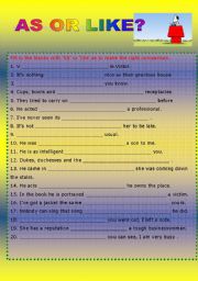 English Worksheet: AS OR LIKE