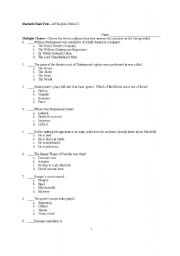 English Worksheet: Macbeth Unit Final Test