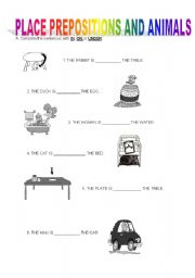 English worksheet: Place prepositions, wild and farm animals