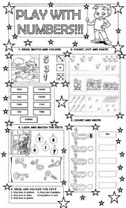 English Worksheet: PLAY WITH NUMBERS/ FOR LITTLE KIDS/ FULLY EDITABLE