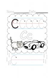 English Worksheet: C writing.  Cat and car.