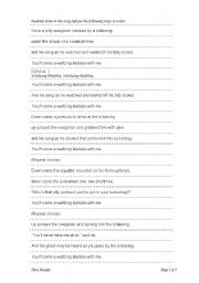 English Worksheet: Waltzing Matilda listening activity with vocabulary and comprehension questions