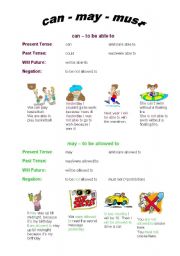 English Worksheet: can - may -must revised version