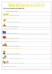 English worksheet: Past Simple Irregular Verbs: What did you do on holiday?