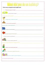 English Worksheet: Past Simple Irregular Verbs: What did you do on holiday?