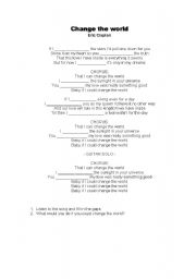 English Worksheet: Eric Clapton - Change the world 