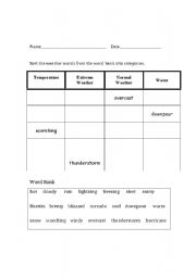 English worksheet: Weather Word Sort