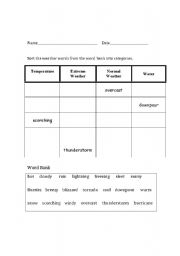 English Worksheet: Weather Word Sort