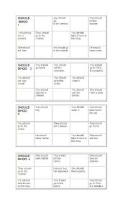 English Worksheet: SHOULD BINGO