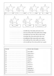 English Worksheet: Days, Colors, Numbers and Ordinal Number