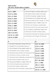 English Worksheet: pair work about dates