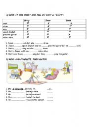 English Worksheet: can/cant, present continous tense