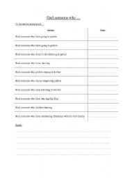 English worksheet: Find someone who...