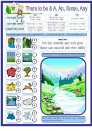 English Worksheet: There to be with Countable & Uncountable Nouns & a, Some & Any. 1 page plus Key.