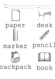English Worksheet: School Objects