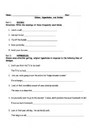 English Worksheet: Idioms, Hyperboles, and Similes