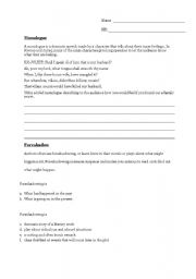 English Worksheet: Monologue, Foreshadowing, and Imagery