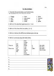 English worksheet: vocabulary-kitchen& there is there are