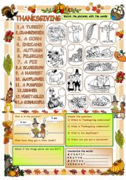 English Worksheet: Elementary Vocabulary Series17 - Thanksgiving