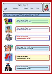 English Worksheet: COUNTRIES AND NATIONALITIES