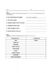 English Worksheet: -er, -or, -ist Suffix practice