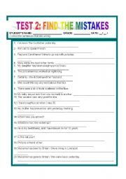 English Worksheet: TEST 2 : FIND THE MISTAKES
