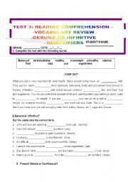 English Worksheet: TEST 3: READING COMPREHENSION