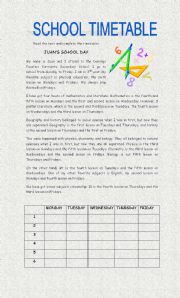 English Worksheet: School timetable