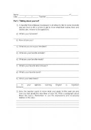 English Worksheet: talking about yourself