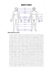 English Worksheet: Body Parts - Word Search