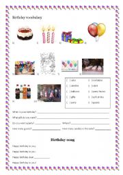 English Worksheet: Birthday Vocabulary